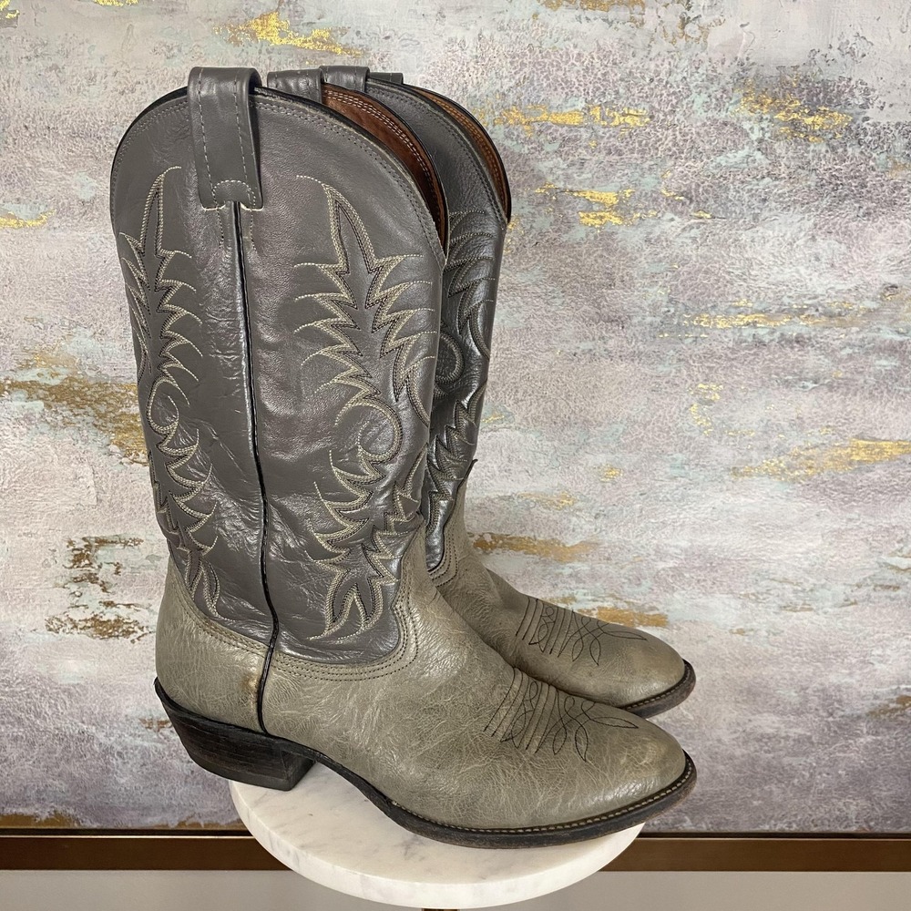 Nocona Boots Mens Size 10D Gray Leather Western Cowboy Pull On Pointed Toe 3557